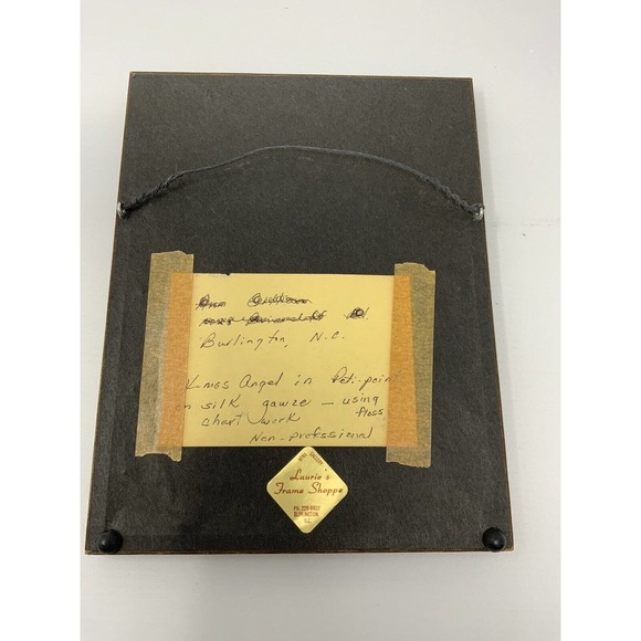 Framed Complete Floss Peti Point Stitch Praying Angel Poinsettias Vintage XMas - Picture 12 of 13